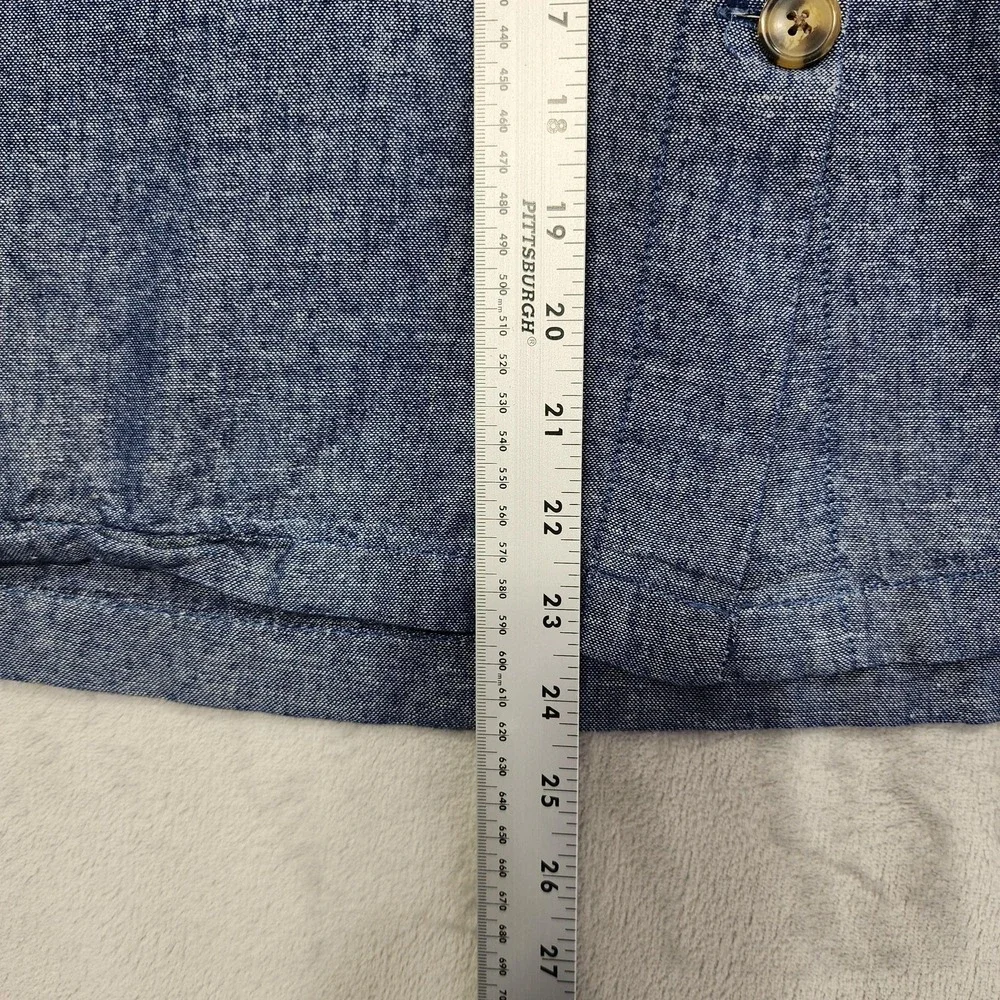 Dā-sh Skirt Womens 1X Blue Chambray Linen Blend Button Front Elastic Waist Lined